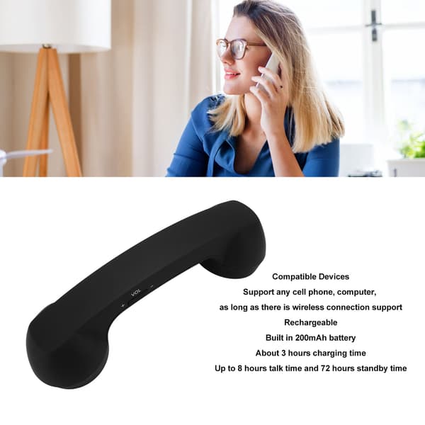 Bluetooth telefonrør Retro strålingssikkert genopladeligt trådløst mobiltelefonrør sort