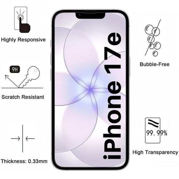 Støtsikkert deksel til iPhone 17e og 2 herdede glass skjermbeskyttere Phonillico® Transparent