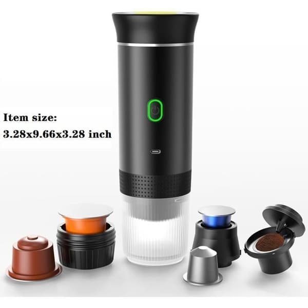Bærbar kaffemaskin - Espressomaskin - 12V - Elektrisk oppvarming - 19 bar - Svart