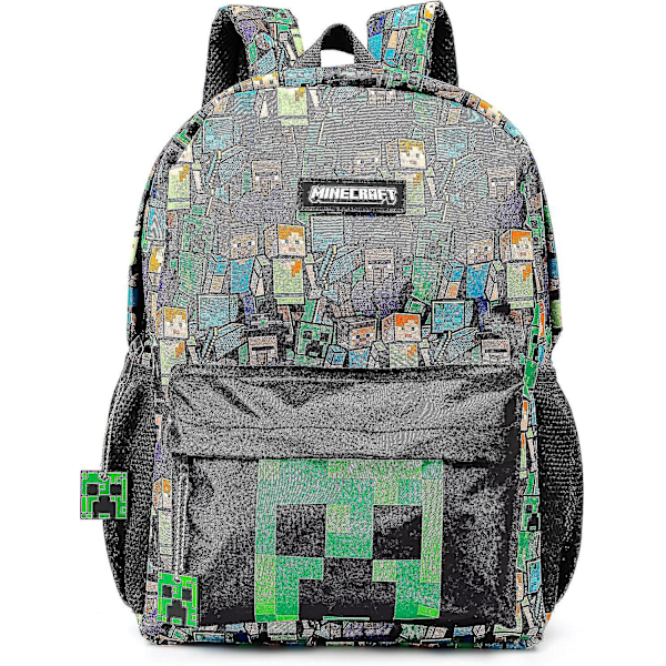 Minecraft reppu pojille | Kids Gamer Black School Reppu | Vihreä Creeper Zombie Skeleton Enderman & Cave Spider hahmojen laukku