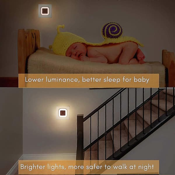 4 stk. LED automatisk natlys, natlys med natlyssensor, LED justerbart lys, LED statisk stik