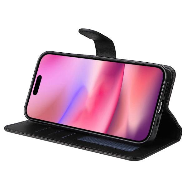 SKALO iPhone 16 PU Læder Wallet Case - Flere Farver Black Svart