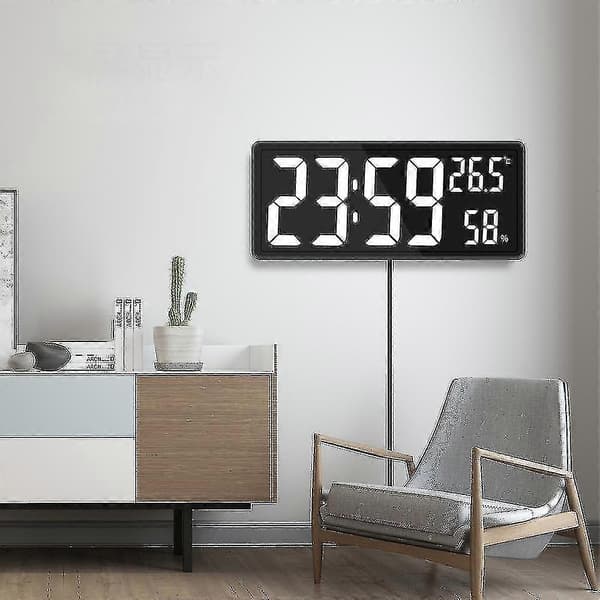 Digital klocka stor display, stor digital väggklocka med temperatur och luftfuktighet, digital väggklocka med LED-siffror för sovrum[RM] white