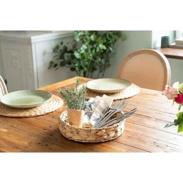Pöytätabletti - Decorasian - Pyöreä punottu tarjotin - Meriruoho - Vesihyasintti - 32 cm + 28 cm