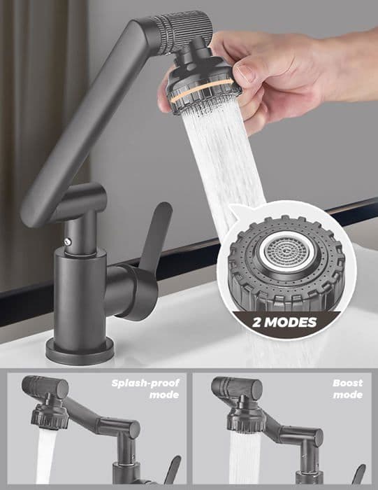 Køkkenarmatur - Høj - Fleksibel - Rustfrit stål - Udtrækkelig spray - 2 tilstande