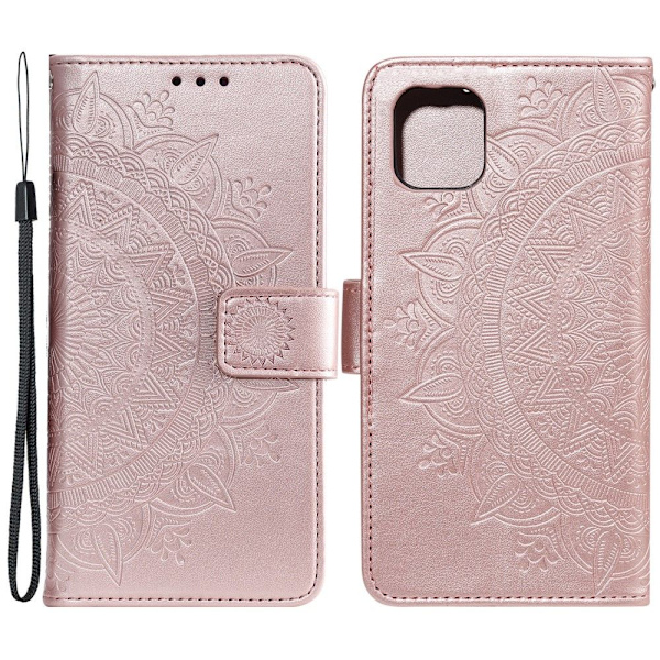 iPhone 13 - Tryckt Mandala Läderfodral - Roséguld 70