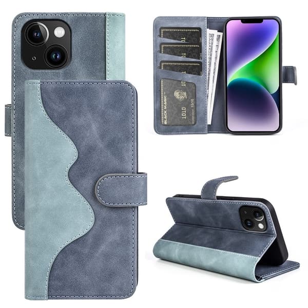 Tofarget iPhone 15-skinnveske - Blå Blå blue