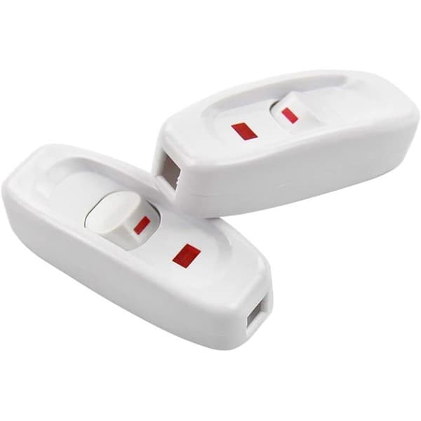 2-pack AC 250V 10A Inline On/Off Vippströmbrytare för Skrivbordslampa Kabelswitch med LED-indikator, Vit
