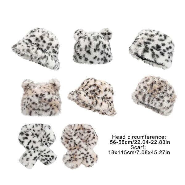 Blød Leopard Hat Sæt Personlighedsstile Hat Trendy Leopard Plys Varm Hat til Mode Kvinder khaki khaki
