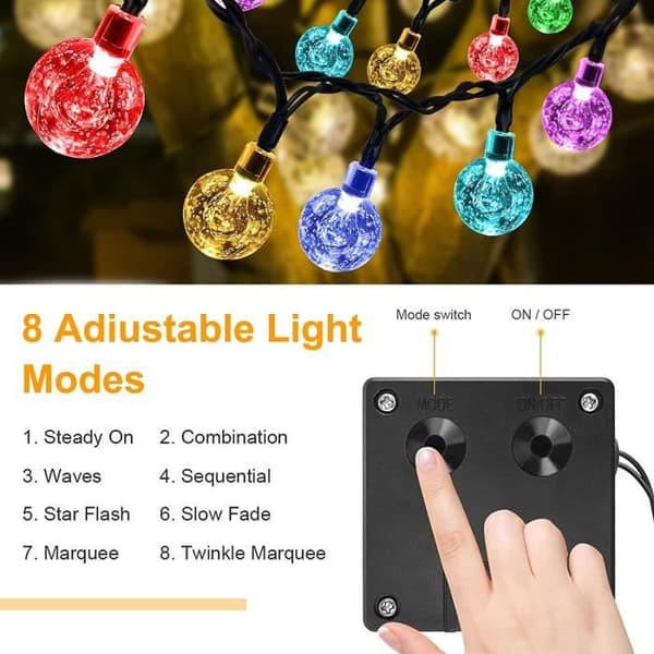 Solcellelyslenke - Flerfarget - 50 LED - Utendørs - 8 Moduser - Moderne