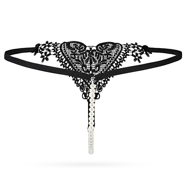 2xkvinnor Tunna Lacy Pearls urholkade Sexig stringtrosa G-string Trosor Svart