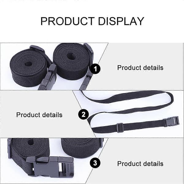 Bagage fastgørelsesbælte sort farve til udendørs brug 2 stk. remsæt Black 140x2.5cm
