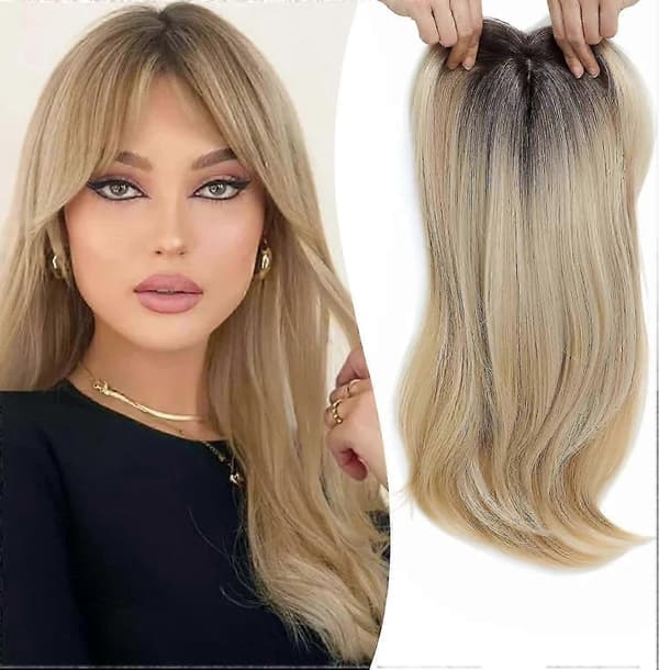 Gradient Blond Hårtopper med Pandehår - Clip-in Volumenforstærker
