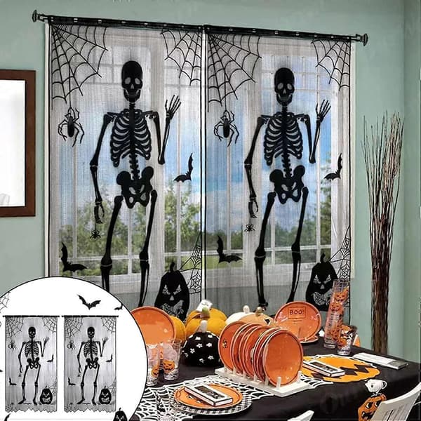 Halloween-gardiner (2 stk., sort og hvid) Silver 40x84 inch