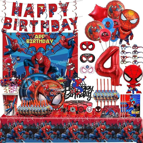 Ny Spiderman Bursdagsfest Dekorasjon Rød Superhelt Spiderman-tema Servise Kopp Tallerken Bakteppe Ballongrekvisita For Barn Gutt