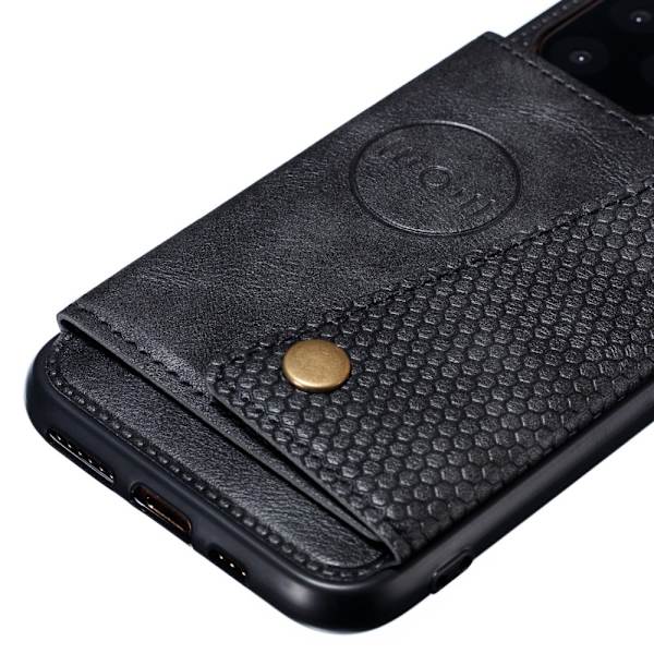 iPhone 12 / 12 Pro - Nahkakotelo korttipaikalla ja magneetilla - Musta Black Svart