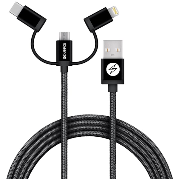 USB-A til Lightning, USB-C og Micro-USB 1,5m Svart 64