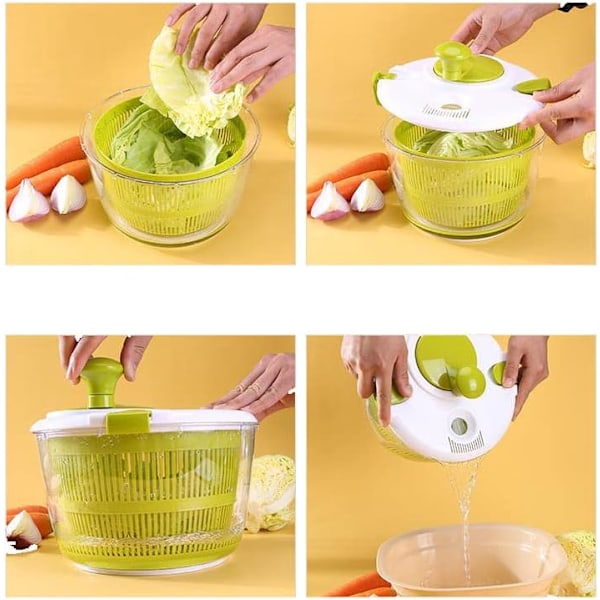 Salladsslunga - Salladstvättare, 5L Salladstork Salladsslungor med Grönsakstvättskorg, Hushållsfrukt Dehydrator Avlopp Green