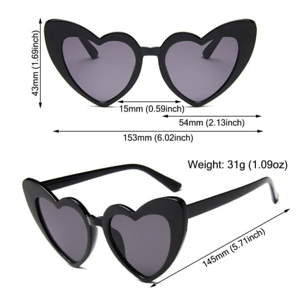 6 stk. Hjerteformede solbriller Love Heart Solbriller 6 STK - SORT 6 stk. - Sort Grå