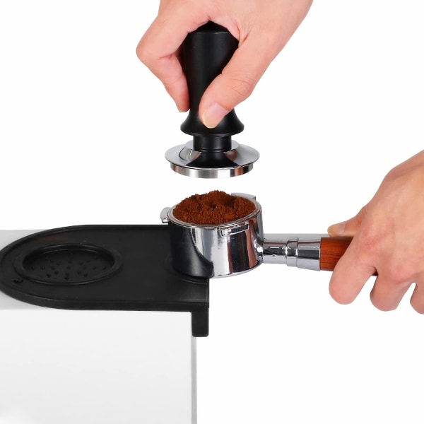 51mm espressotamper med kalibreret fjeder, rustfrit stålbund til espressomaskine (sort)