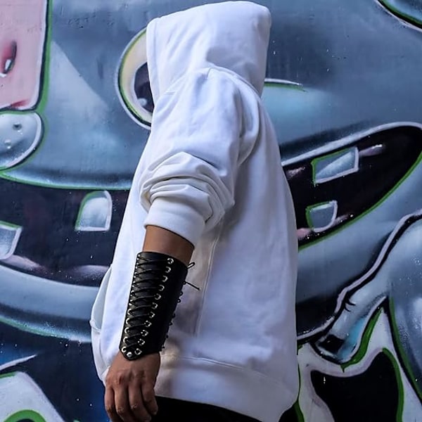 2 stk. Armbeskyttere til mænd Steampunk Armor Armbånd PU Læder Manchetter til kostume Black