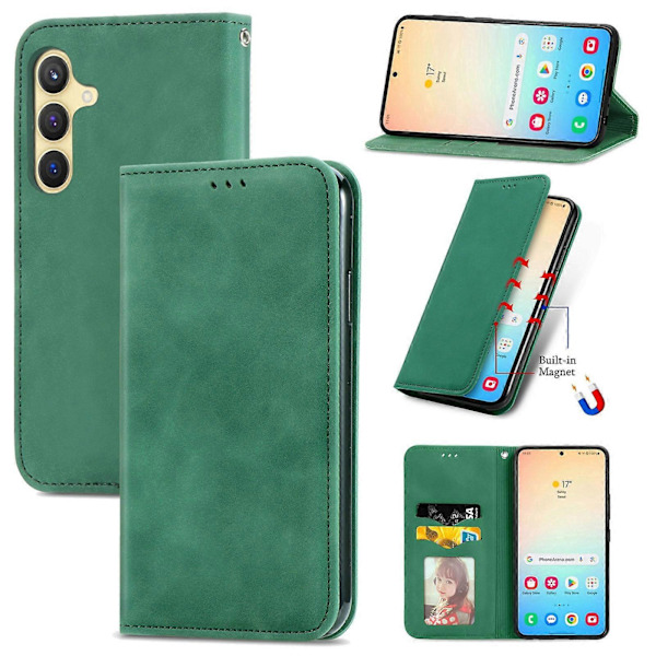 Retro Magnetiskt Läder Skal med Hudkänsla Green For Samsung Galaxy S24+ 5G