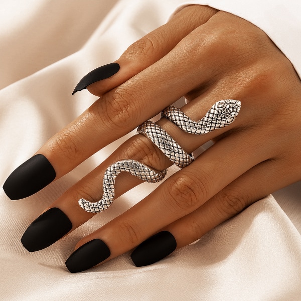 (Förpackning med 4)(Silver) Vintage Snake Ring Set Animal Finger Joint
