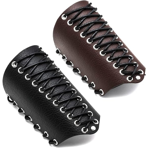 2 stk. Armbeskyttere til mænd Steampunk Armor Armbånd PU Læder Manchetter til kostume Black  Brown
