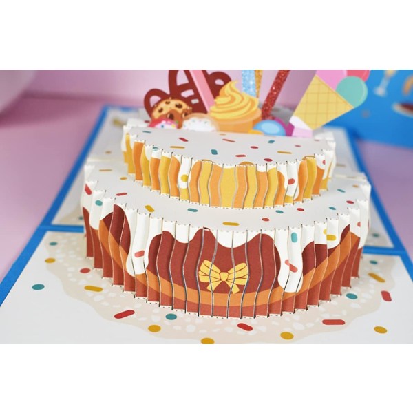 Födelsedagskort, 3D-födelsedagstårta, popup-gratulationskort för familj och vänner