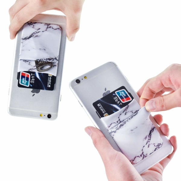 2 flexibla telefonkortklämmor fästa på hylsan, lämpliga för de flesta smartphones (vit och svart marmor)