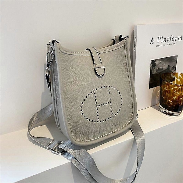 Mode Dam Enfärgad Enkel Liten Fyrkantig Väska Textur Enkel Axel Crossbody PU Bokstav Dam Kan Handväska Gray