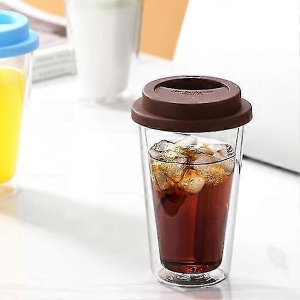 350ML Dubbelväggigt Glas med Silikonlock Isolerad Tumbler Rese Mugg för Varma och Kalla Drycker Te Mjölk Högt Borosilikatglas Kaffemugg red