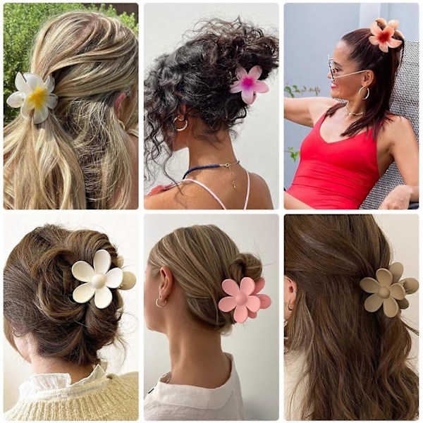 Paket med 6 Blomsterhårklämmor, Hawaiianska Blomsterhårklämmor, Äggblomsterhårklämmor, Halksäkra för Tjockt Hår, Håraccessoarer