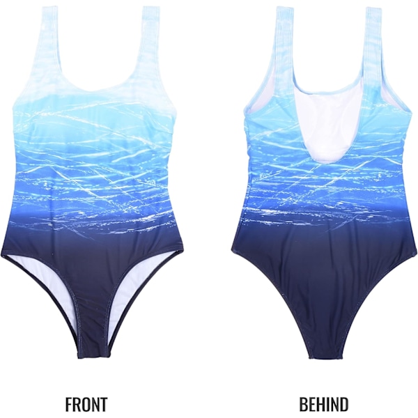 Dam Baddräkt Hel Baddräkt Magekontroll Baddräkt Vadderad Rund Hals Rygglös Monokini Gradient Färg Blue XL