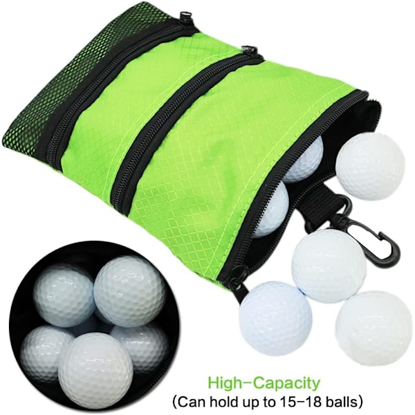 Golfväska Pung Bollhållare Värdefull för Män Kvinnor, Golf Förvaring Dragkedja Handväska Ficka med Växelklämma Krok för att Fästa Väskan Green