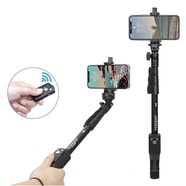 YUNTENG 1288 Justerbar 127 cm (50 tommer) Selfie-stang i aluminiumslegering med Bluetooth-fjernkontroll for smarttelefoner og kameraer