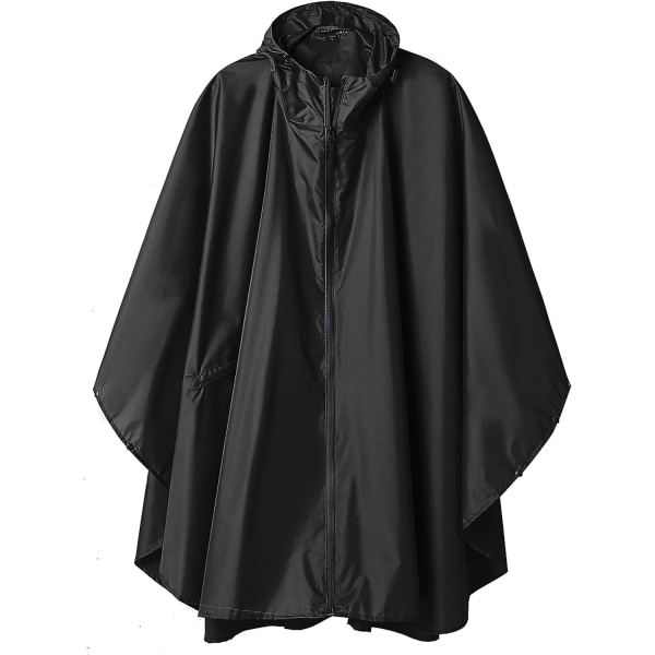 Regnfrakke Poncho med lynlås hætte til voksen sort