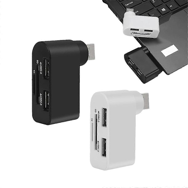 4 i 1 Roterbar USB Hub, Laptop Hub, Bærbar 180 Graders Roterbar USB Hub, USB Hub Docking Station (Sort+Hvid)