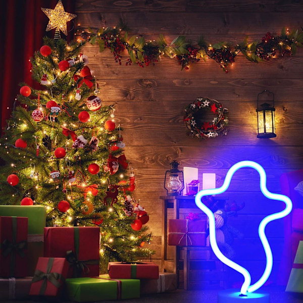 Lyn Neon Skilt, USB/Batteridrevet Blåt Neon Lys Seje Ting Blå Neon Lys til Soveværelsesbelysning Neon Lys til Teenageres Soveværelse Ghost
