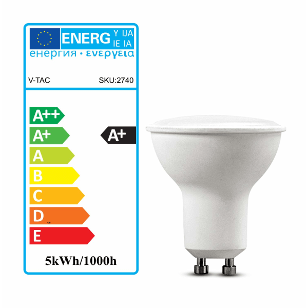 Pakke med 6 stk GU10 LED-lamper 5 W, varm hvid 4000 k høj lysstyrke