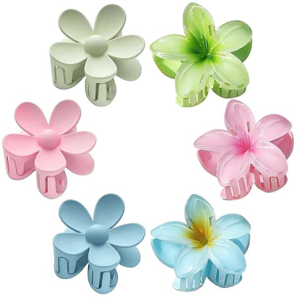 Paket med 6 Blomsterhårklämmor, Hawaiianska Blomsterhårklämmor, Äggblomsterhårklämmor, Halksäkra för Tjockt Hår, Håraccessoarer