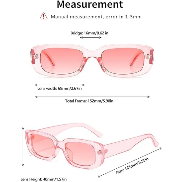 Rektangulära Solglasögon - Rosa och Blå för Kvinnor Män Mode