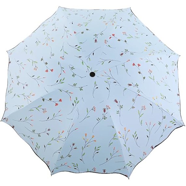 Foldbar Solskærm, Bærbar UV-beskyttende Paraply Dame Blomster Solparasoller Vindtæt Stærk Kompakt Paraply Sommer UPF 50 light blue