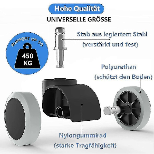 5-pak kontorstolhjul - 11 mm / 22 mm erstatningshjul for hardt gulv for spillstoler, dreiestoler, Pr