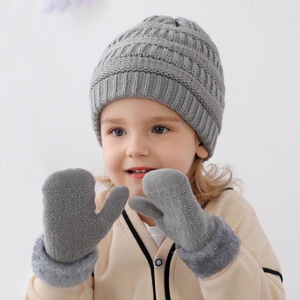 Kids Beanie Gloves Set Strikket Beanie Plus for gutter og jenter