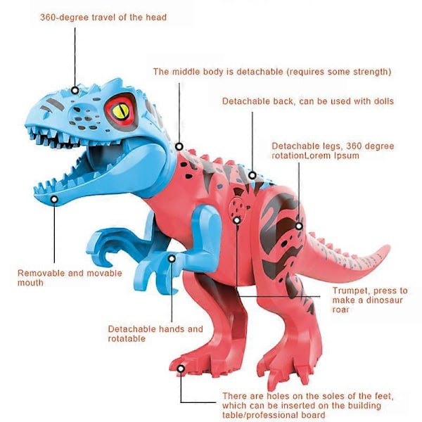 Til børn Stor Fuld størrelse Rex Indominus Dinosaur Figur Byggeklodser Legetøj Gave JM082