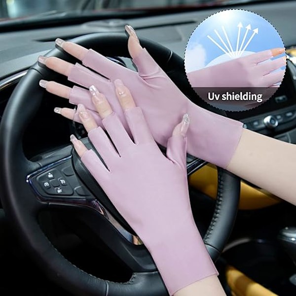 UV-skyddshandskar för kvinnor, 2 par, sommar, andningsbara solskyddshandskar i is-silke, halvfinger för ridning, golf, fiske, cykling Beige purple