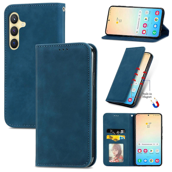 Retro Magnetiskt Läder Skal med Hudkänsla Blue For Samsung Galaxy S25 5G