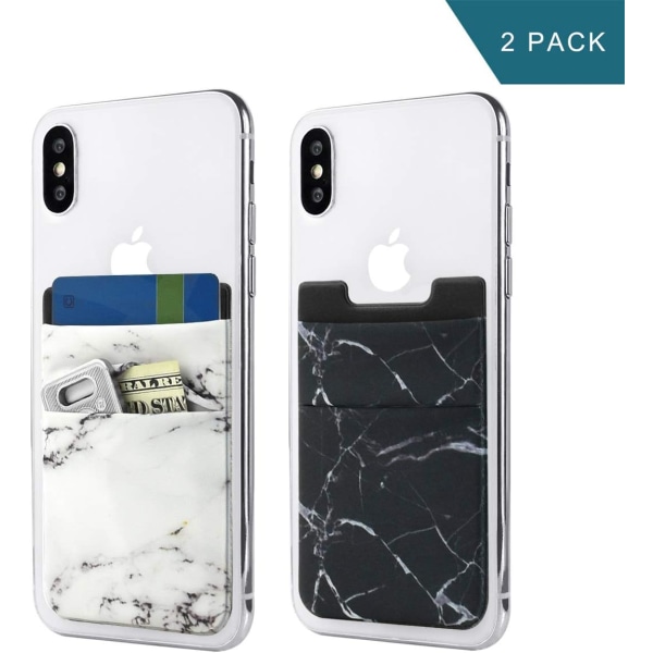 2-pack mobiltelefonkort plånbokssticka (vit och svart marmor) på