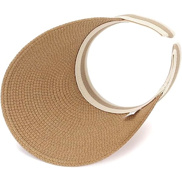 Storbrättad solhatt i strå för damer, strand, golf, sommarhatt Brown